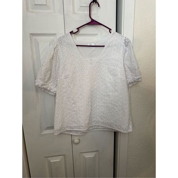 Draper James Women's Eyelet V Neck Blouse Top White Size Large - Picture 1 of 7